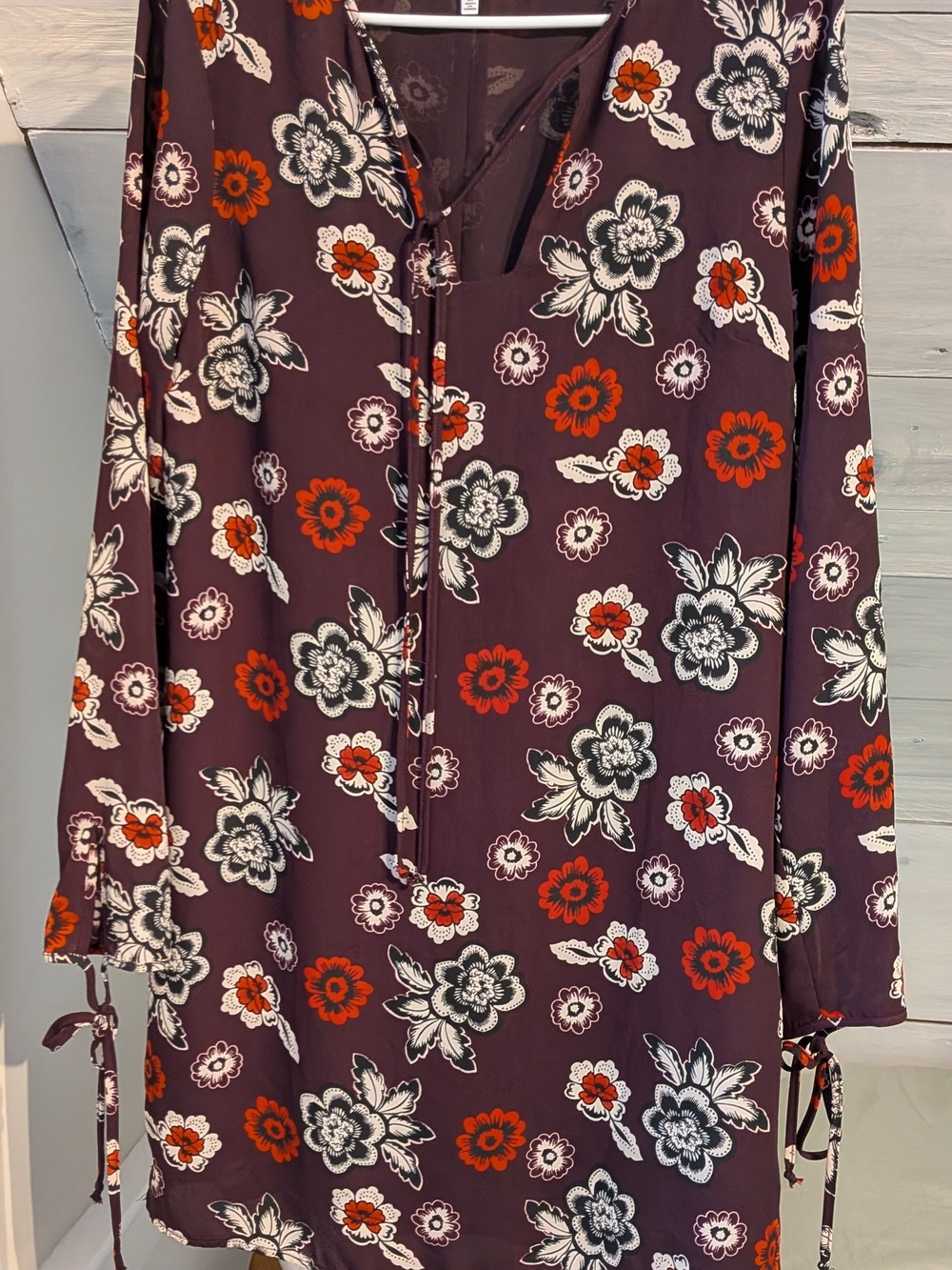 Charles Henry Floral Tie-Neck Dress - Plum, Orange And White